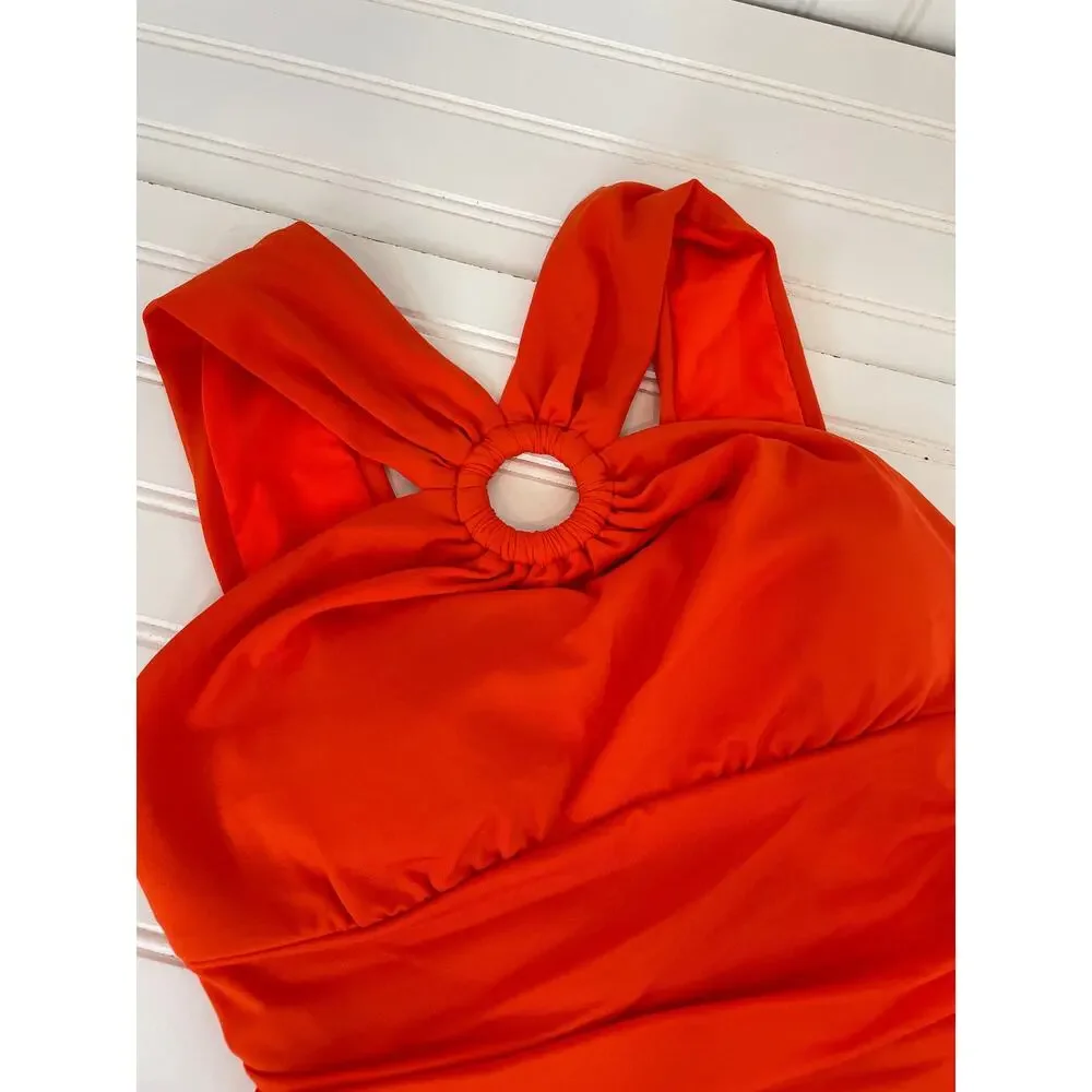 NWOT Michael Kors One Piece Bathing Suit Red Drapey High Neck Swimsuit Size XS